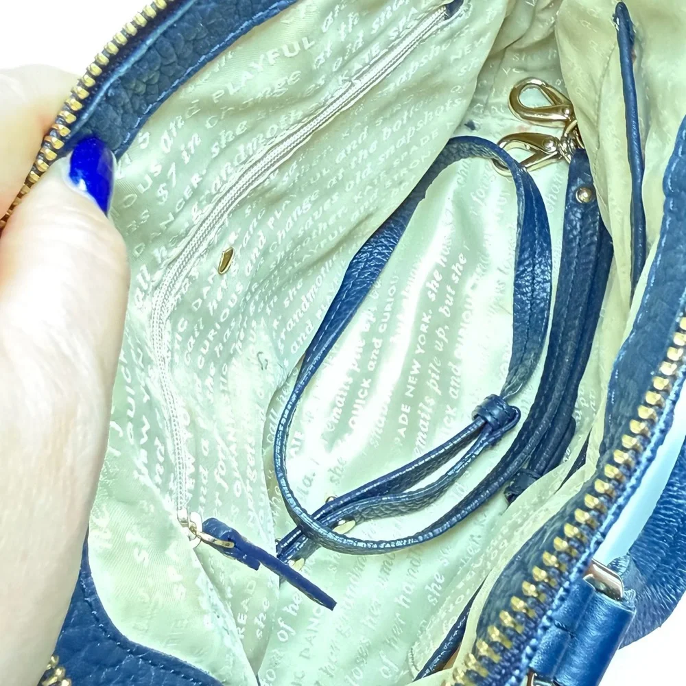 Kate Spade Navy and White Striped Royal Blue Satchel. Slight edge wear. - Picture 6 of 10